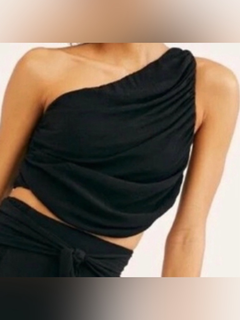 FP One Free People Black Ruched One-Shoulder Smocked Top cropped summer neutral